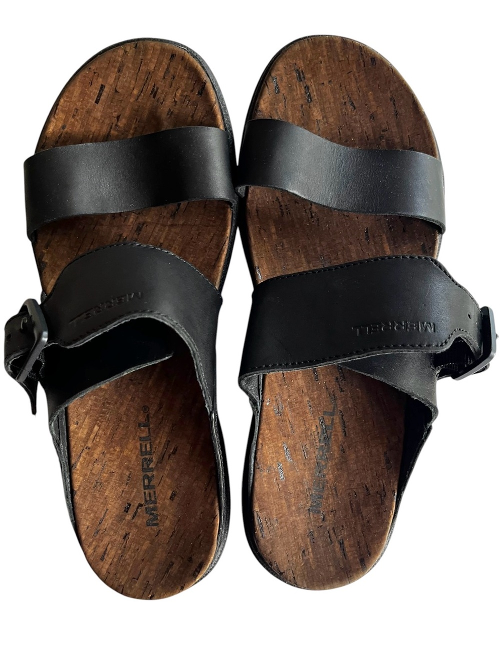 US 6 Merrell Black Double-Strap Buckle Sandals